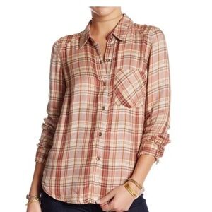 Free People Joplin Plaid Button Down Shirt Pocket Size Small